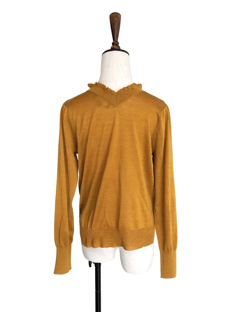 Surprise Sale! Dark Mustard Double V-Neck Frill Detail Cashmere Blend Cardigan Top