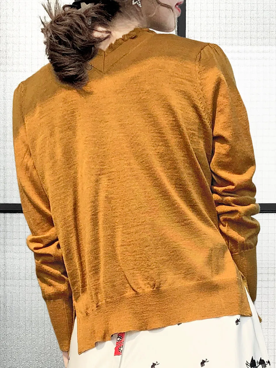 Surprise Sale! Dark Mustard Double V-Neck Frill Detail Cashmere Blend Cardigan Top