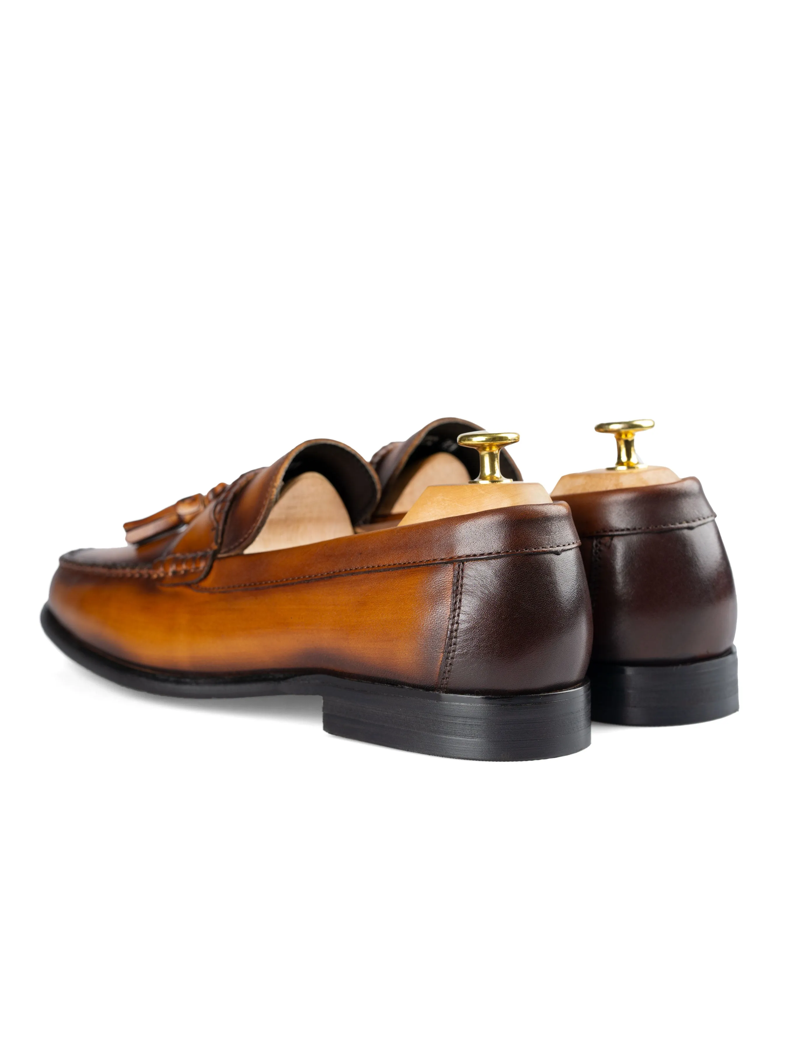 Tassel Moccasin Loafer - Cognac Tan (Hand Painted Patina)