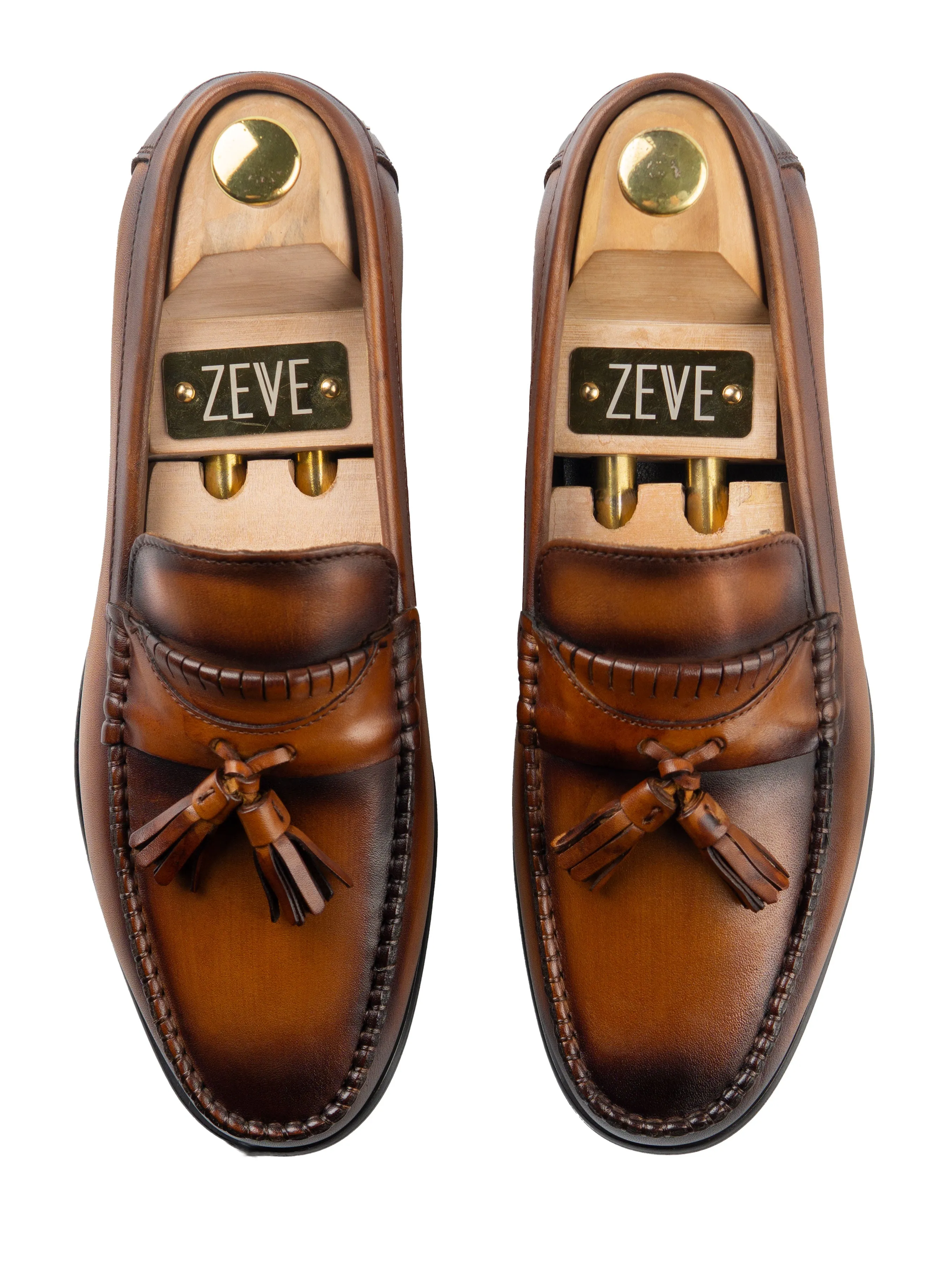 Tassel Moccasin Loafer - Cognac Tan (Hand Painted Patina)