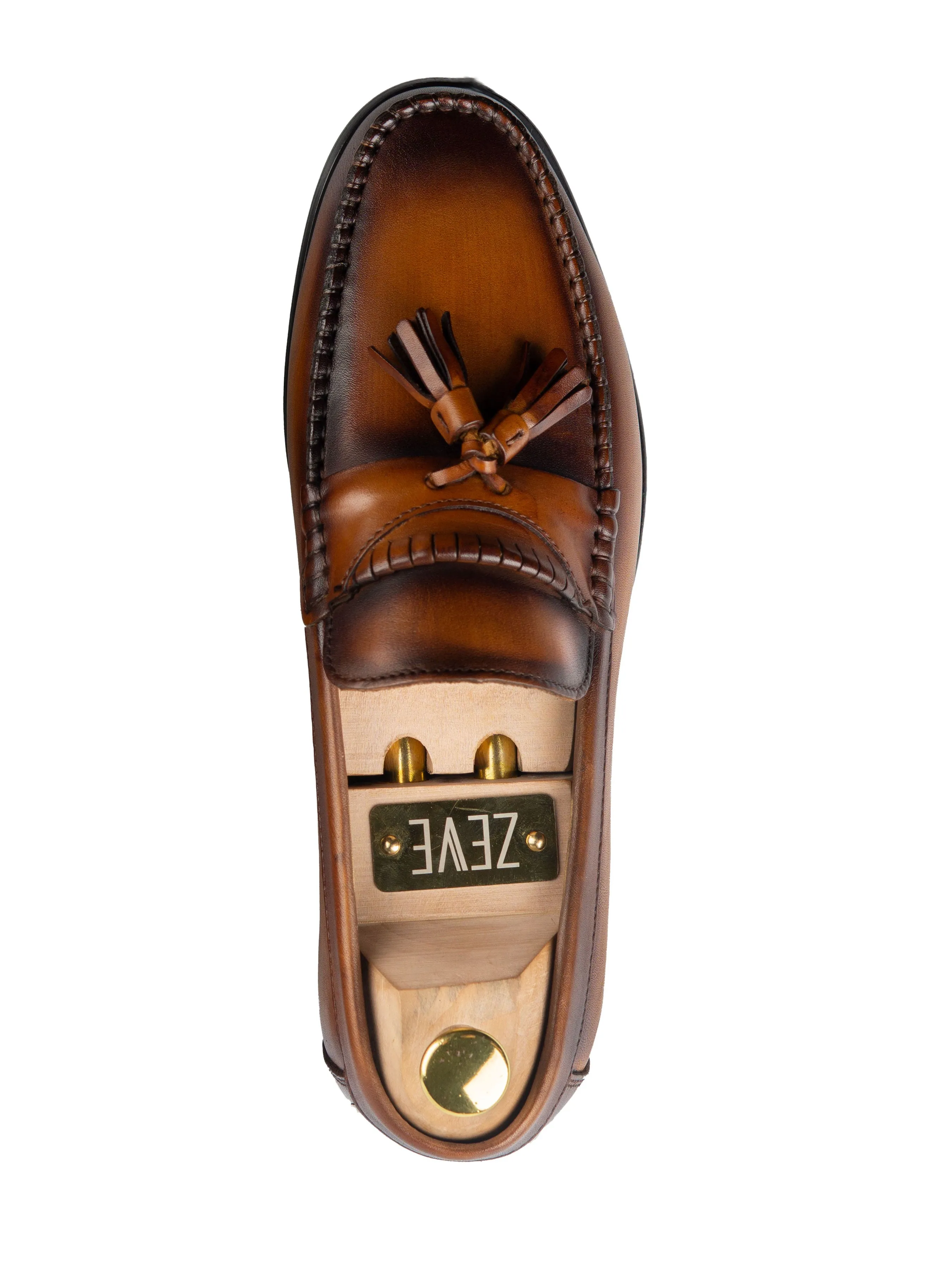 Tassel Moccasin Loafer - Cognac Tan (Hand Painted Patina)