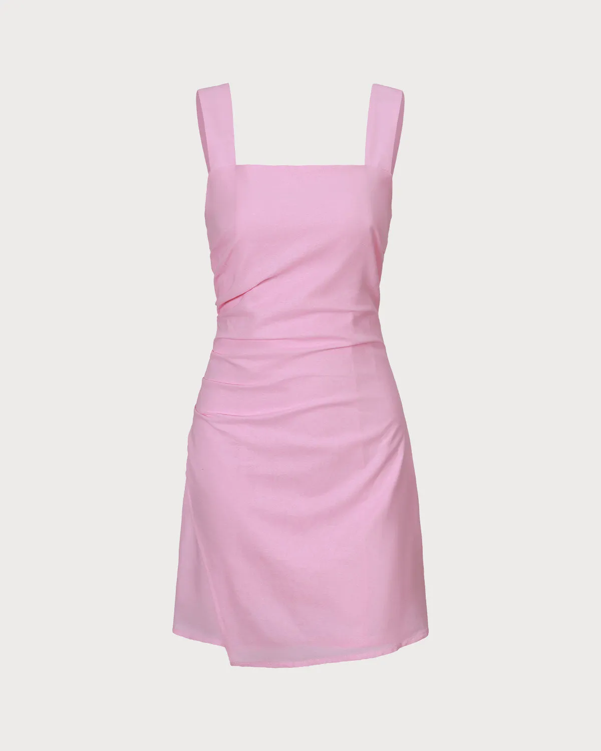 The Pink Square Neck Ruched Slip Mini Dress