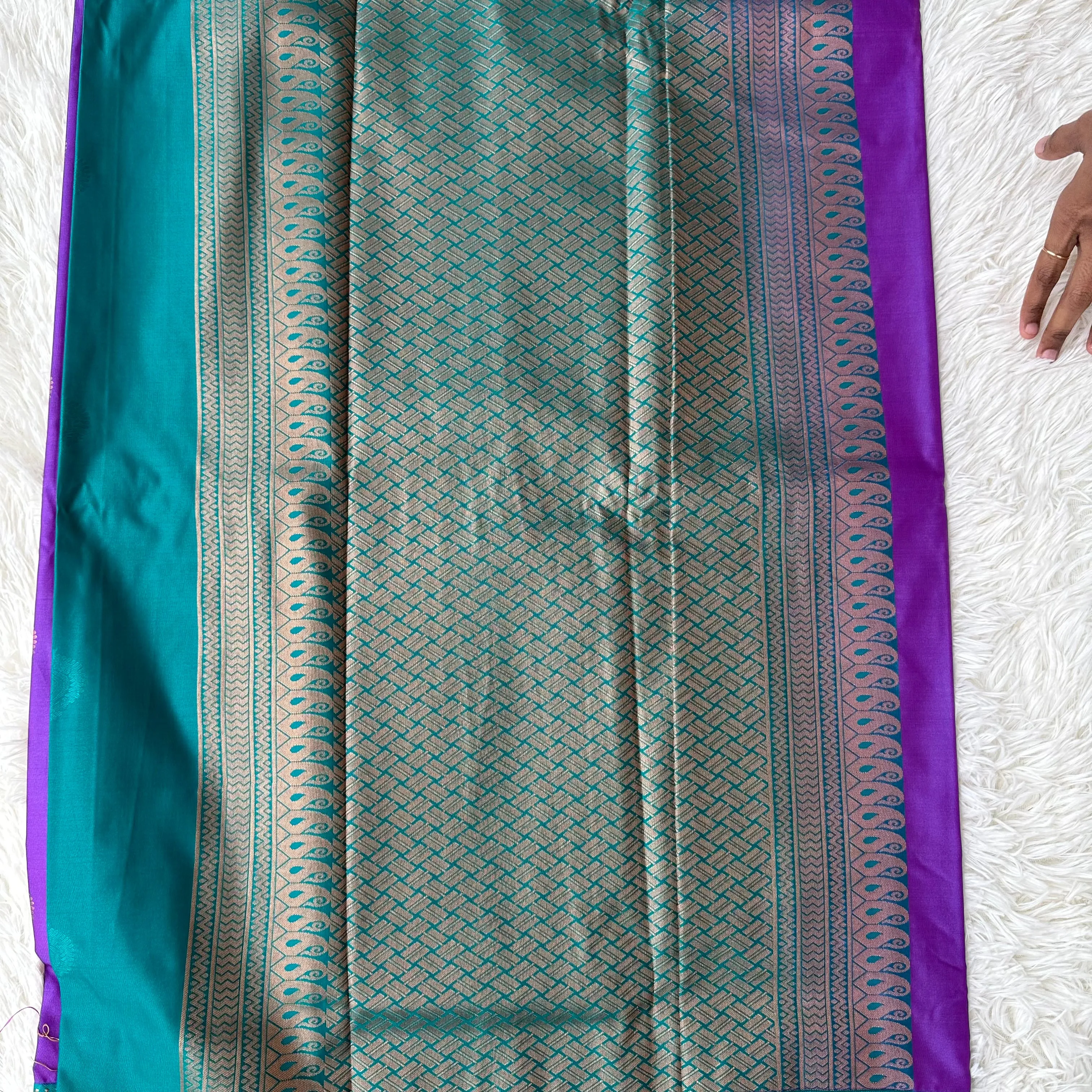 Timeless Charm: Purple With Green Border Semi Silk Saree