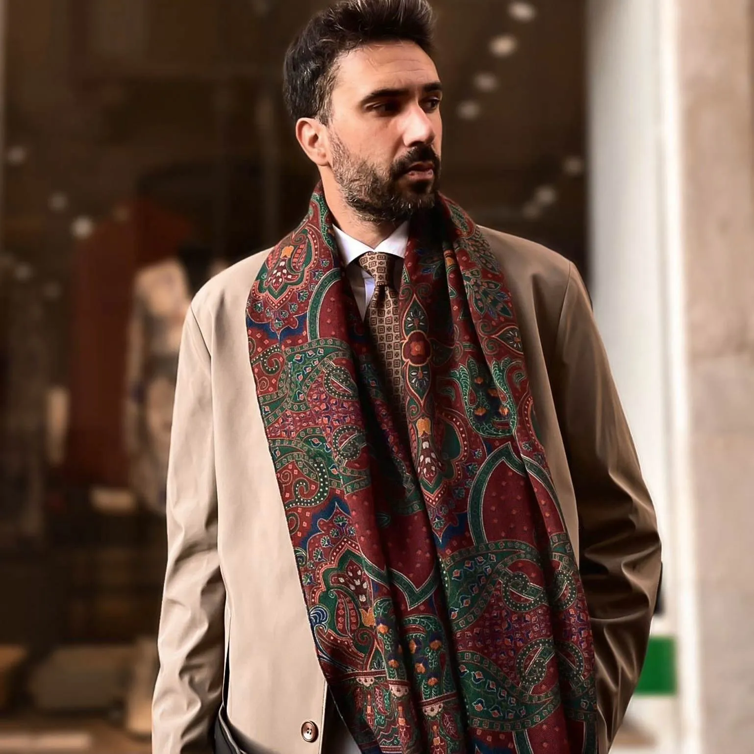 Uffizi - Wool Scarf - Chianti Red