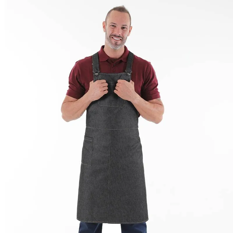 Urban Crossed Bib Apron Black Denim - MANELLI