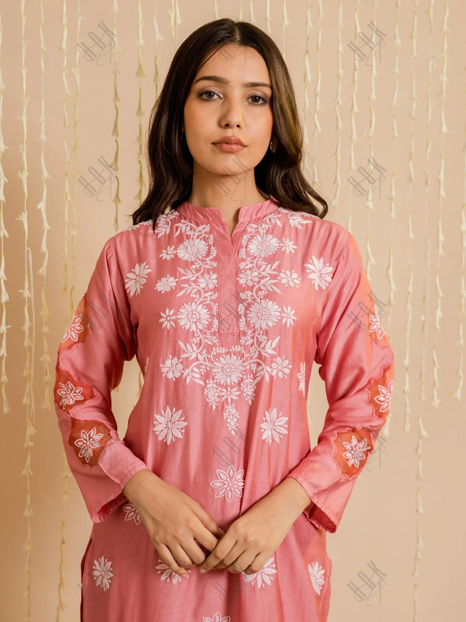 Urjaa in Fizaa Pink Chikankari Chanderi Silk Kurta