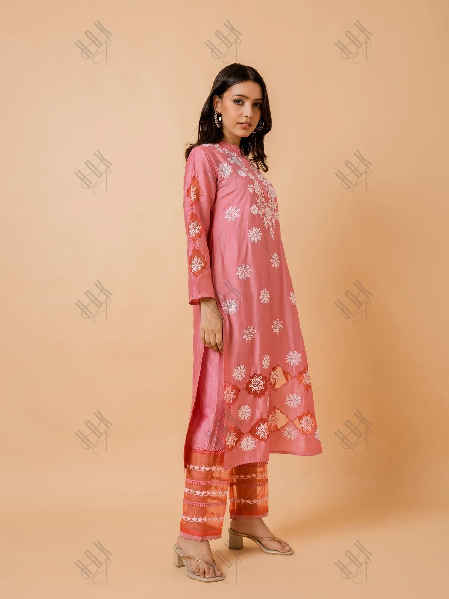 Urjaa in Fizaa Pink Chikankari Chanderi Silk Kurta