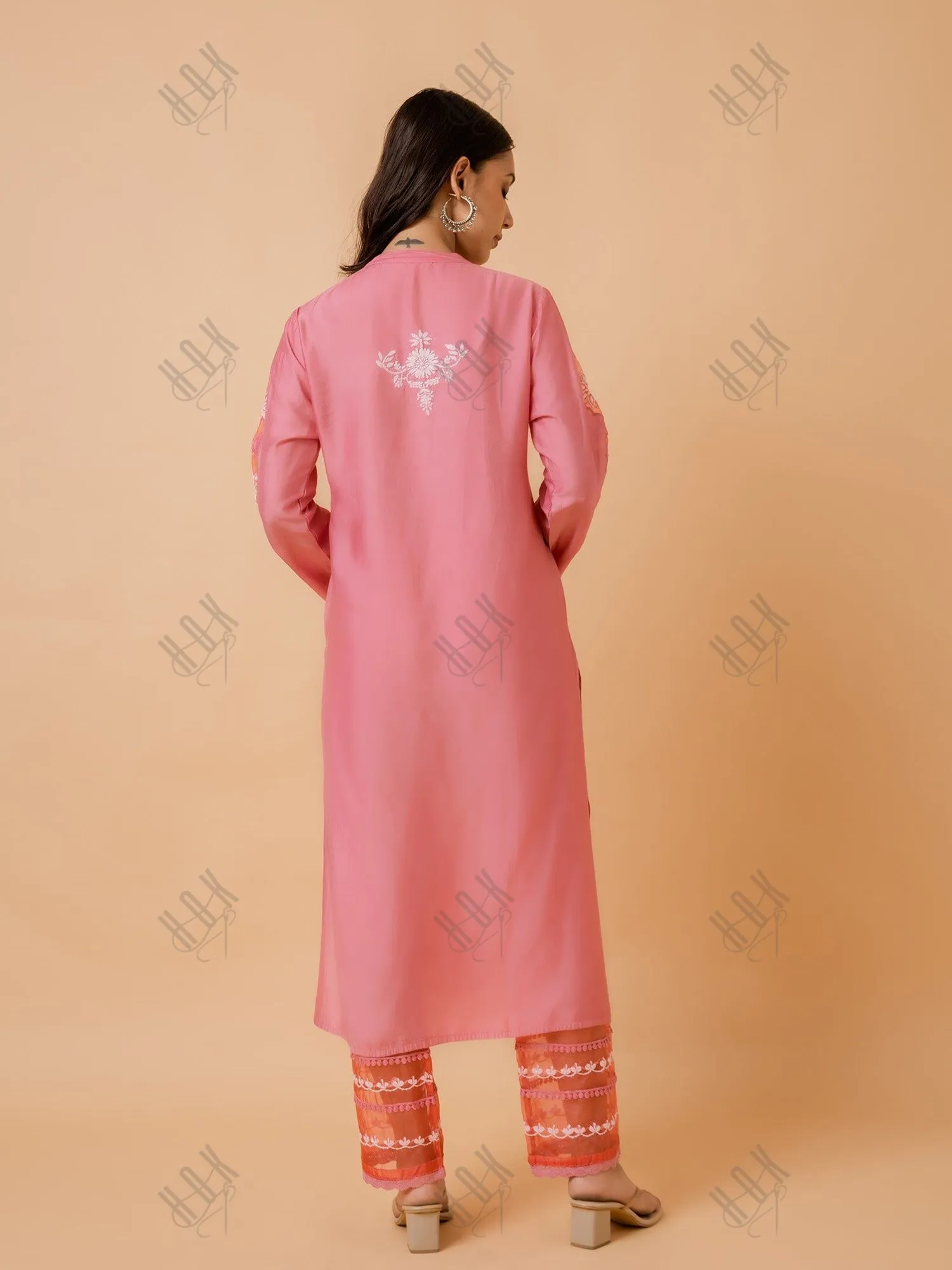 Urjaa in Fizaa Pink Chikankari Chanderi Silk Kurta