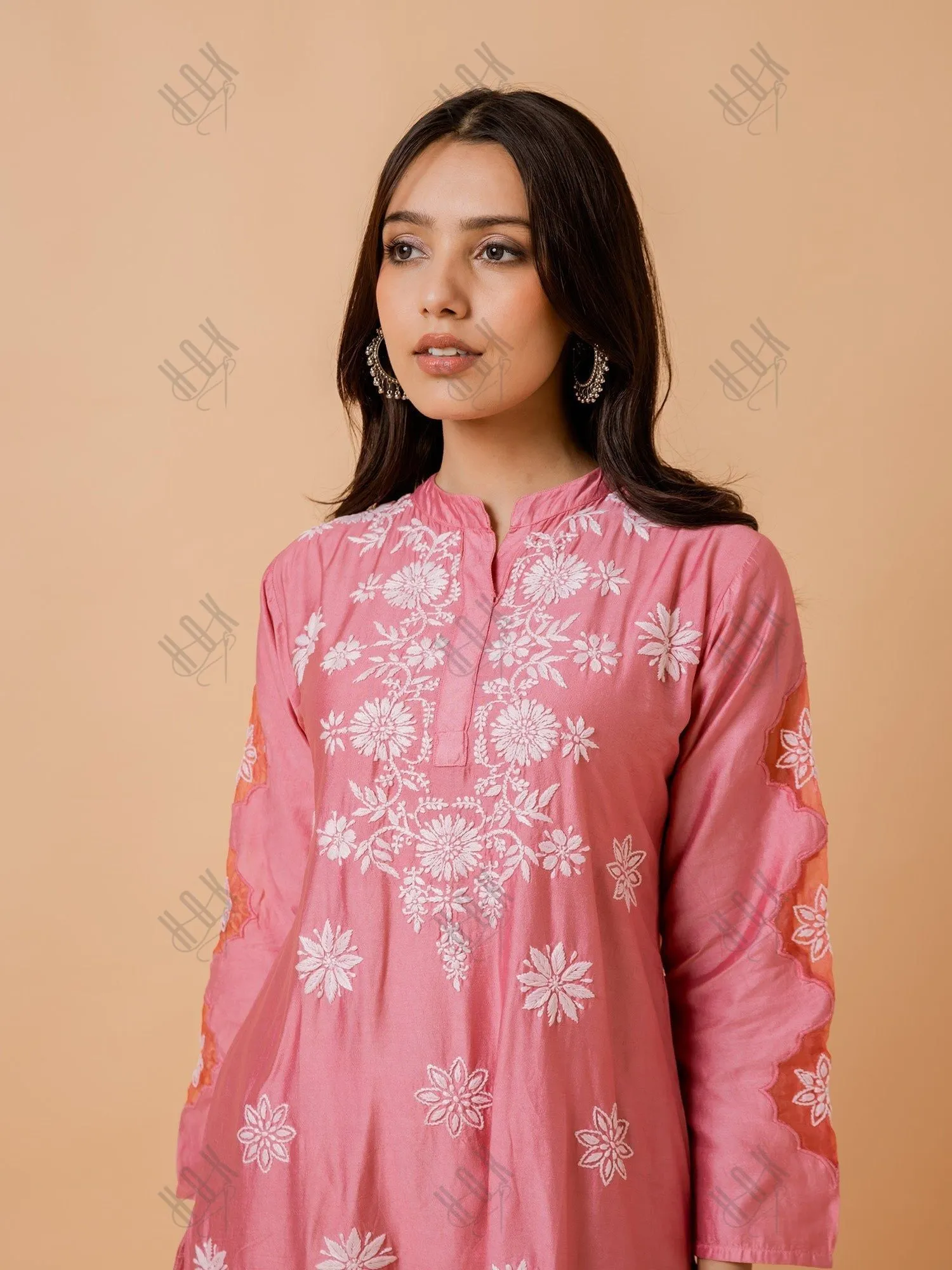 Urjaa in Fizaa Pink Chikankari Chanderi Silk Kurta