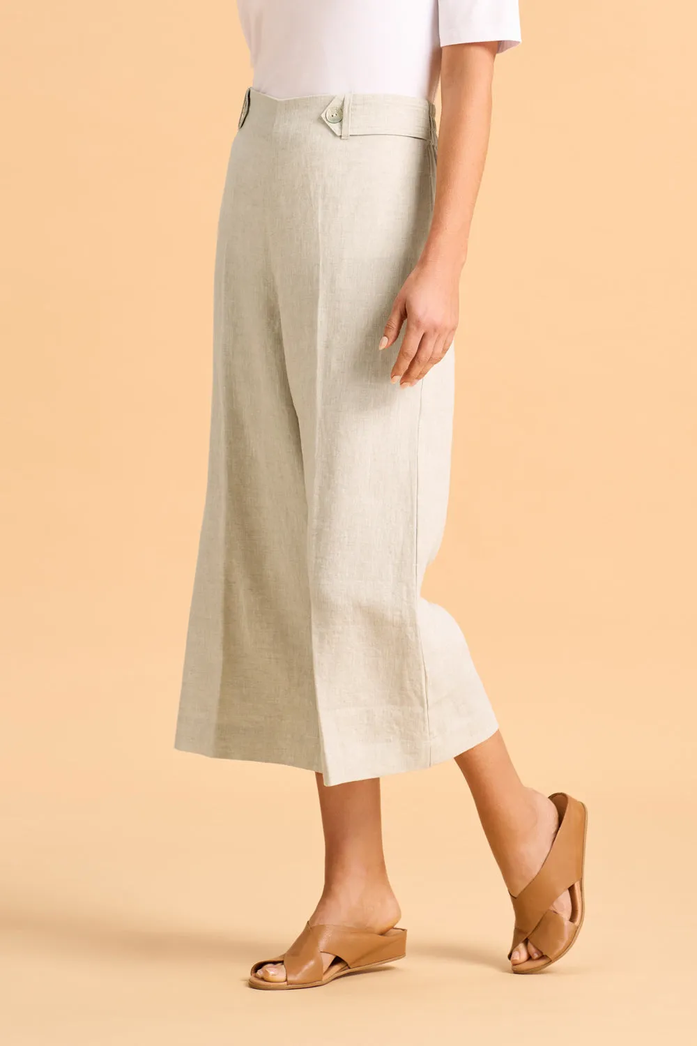 Waist Tab Linen Culotte - Natural Cross Dye