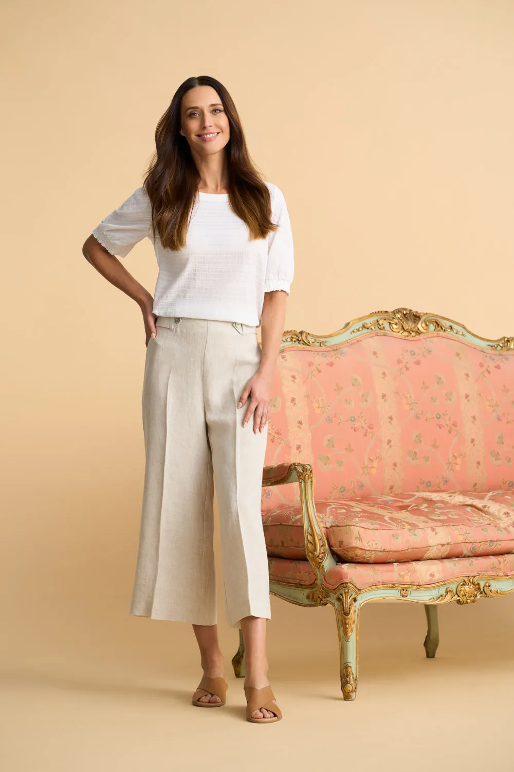 Waist Tab Linen Culotte - Natural Cross Dye