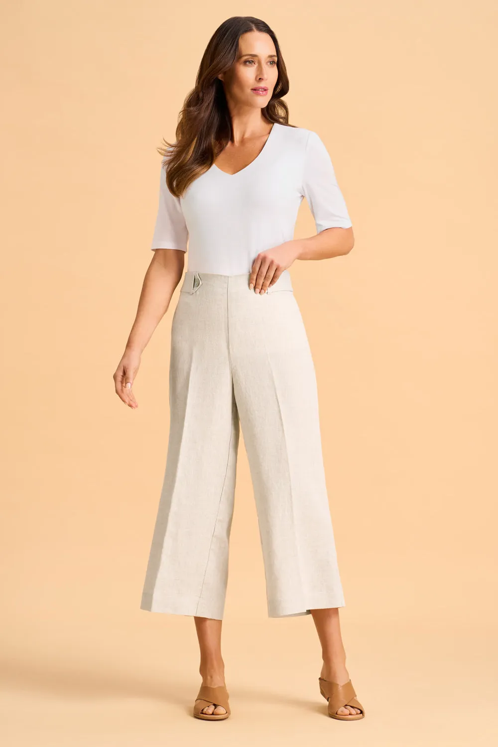 Waist Tab Linen Culotte - Natural Cross Dye