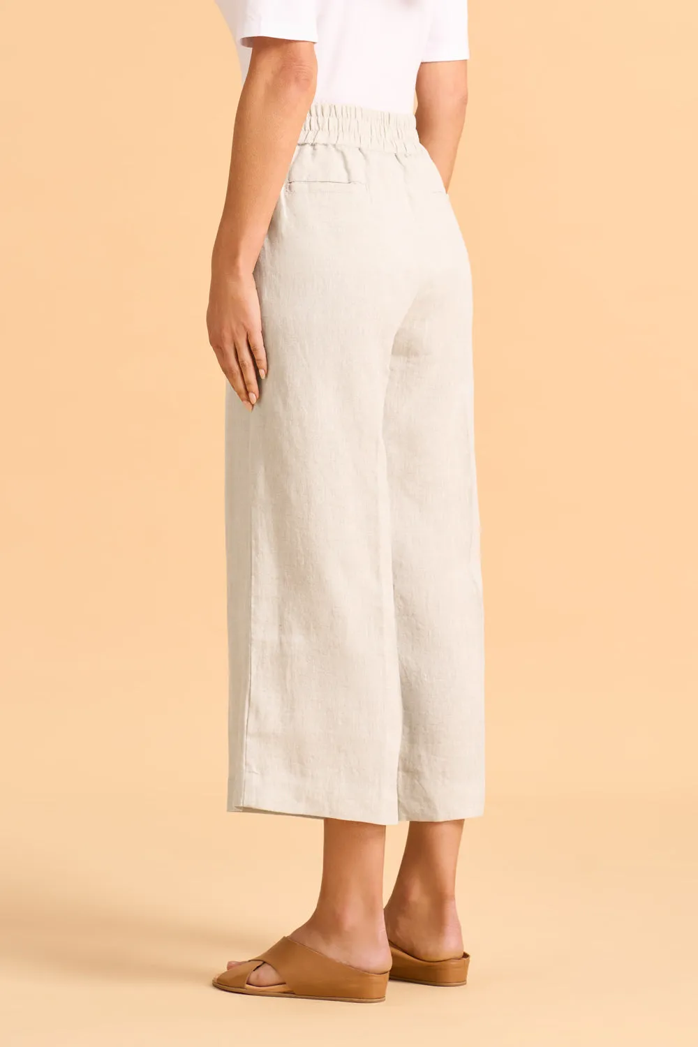 Waist Tab Linen Culotte - Natural Cross Dye