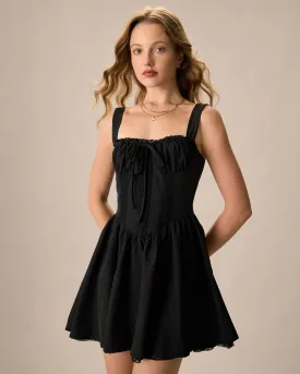 Women's Black Lace Ruched Mini Dress