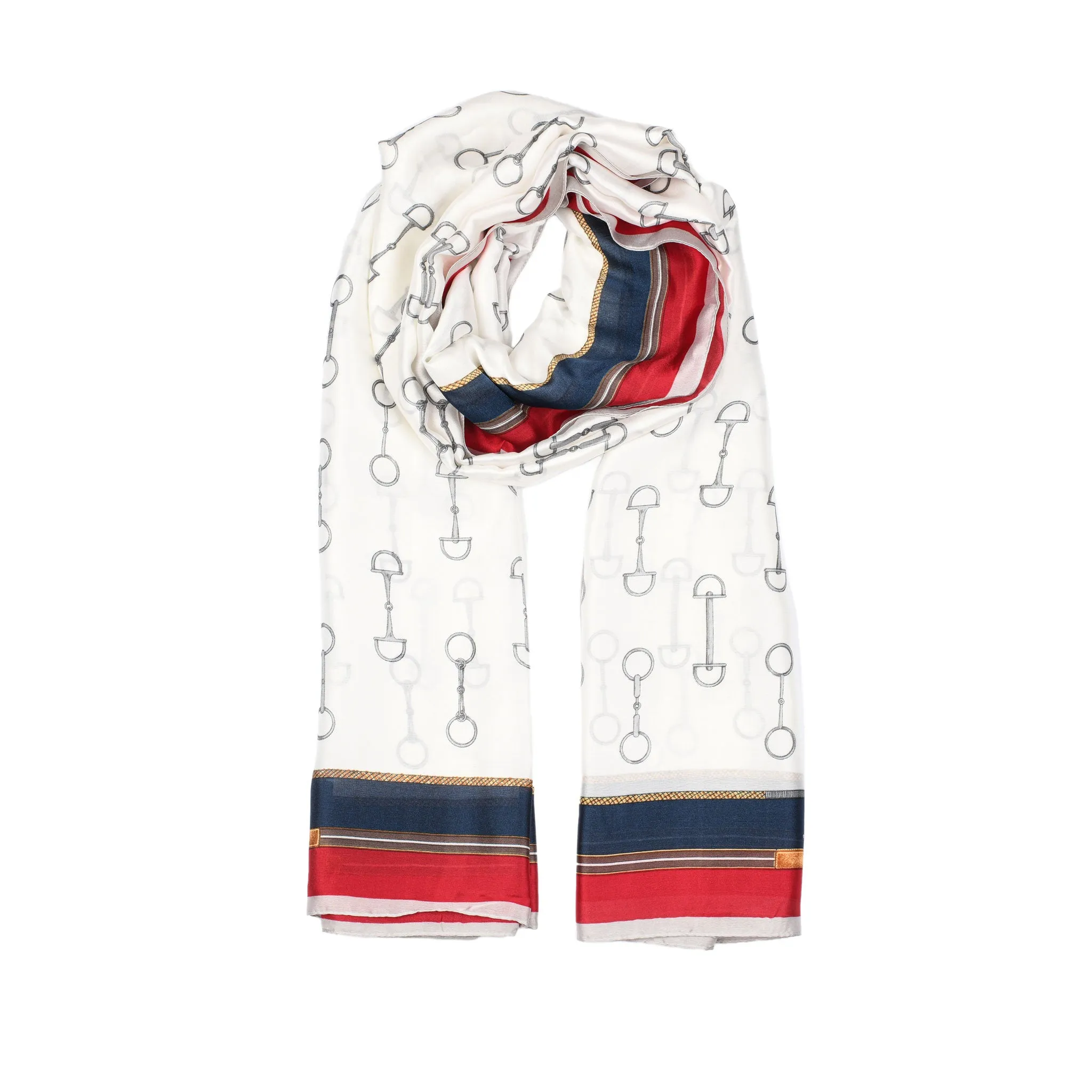 Women’s Chain Print Silk-Like Lightweight Scarf with Border