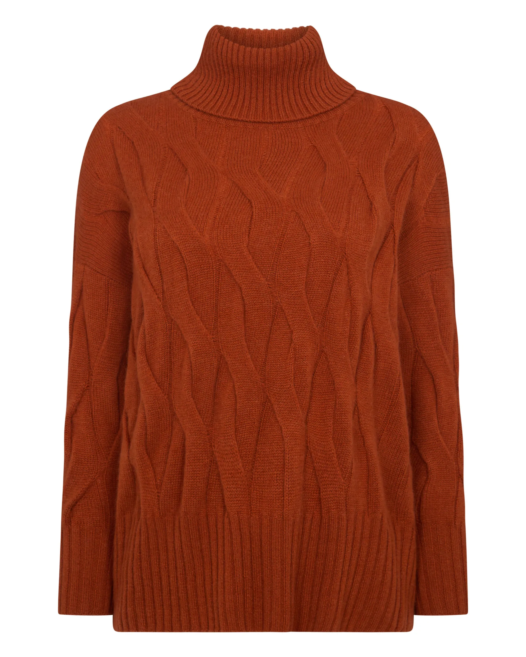 Women's Emmie Relaxed Cable Roll Neck Cashmere Jumper Rust Orange