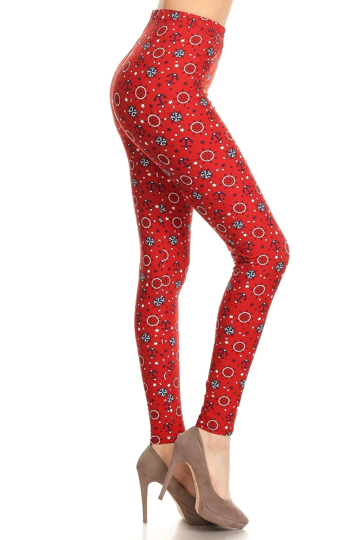 Women's Regular colorful Anchor Compass Pattern Printed Leggings