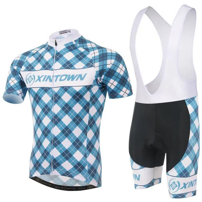 XINTOWN Grid Navy Short Sleeve Cycling Jersey Set